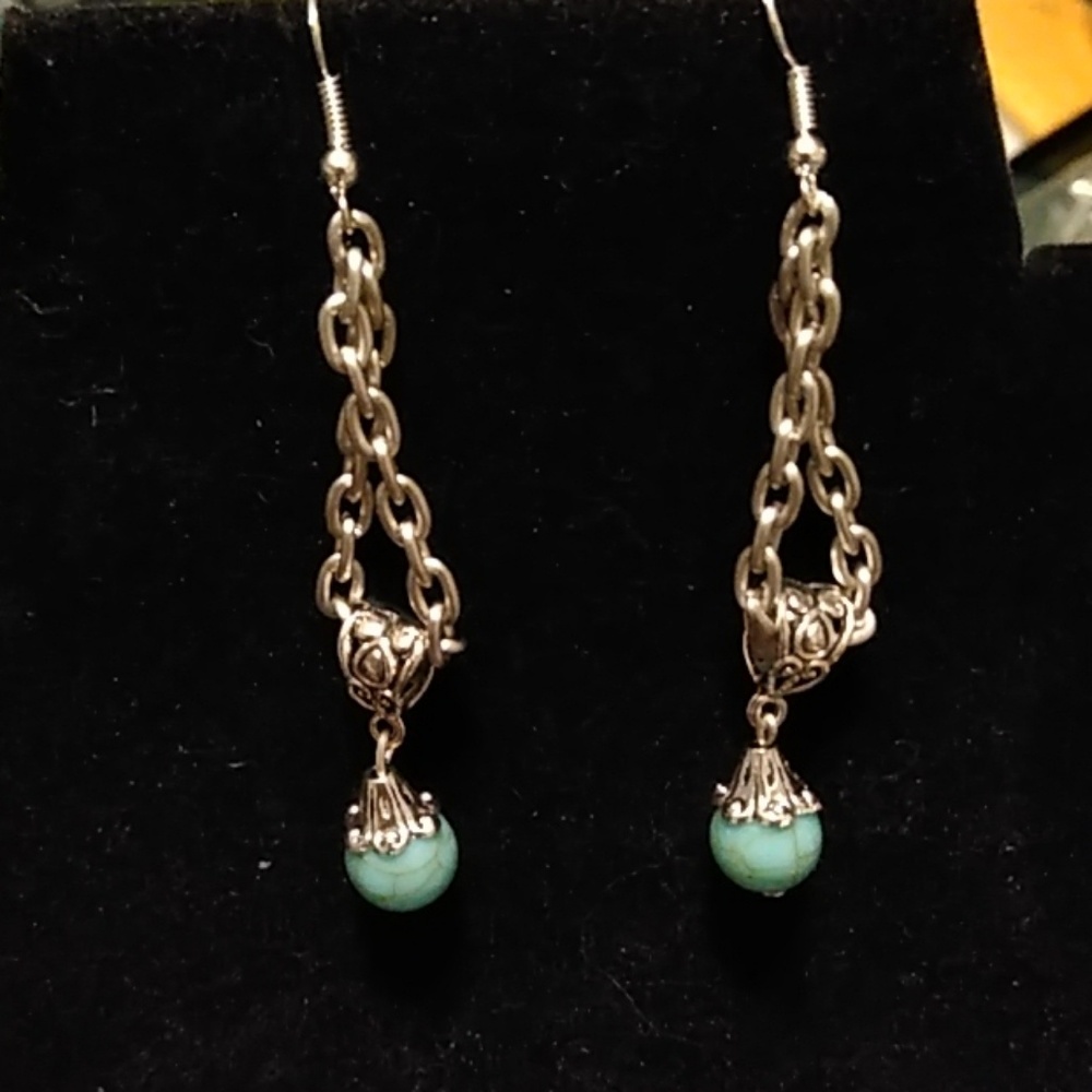 Blue/Green Bead Dangle Earrings